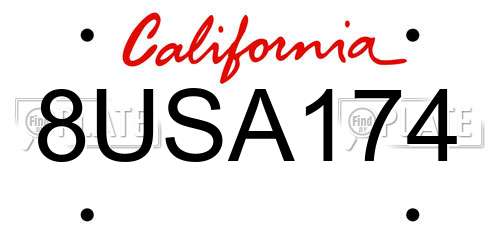 8USA174 California License Plate