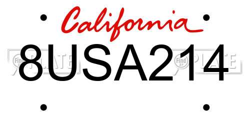 8USA214 California License Plate