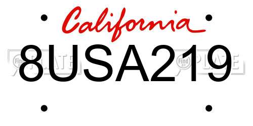 8USA219 California License Plate
