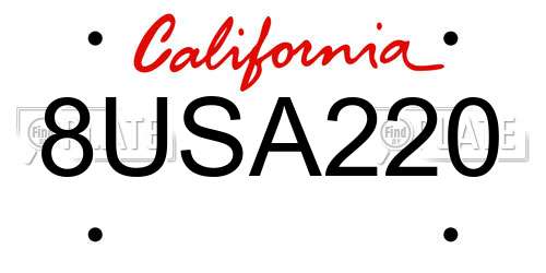 8USA220 California License Plate