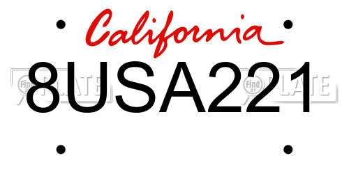 8USA221 California License Plate