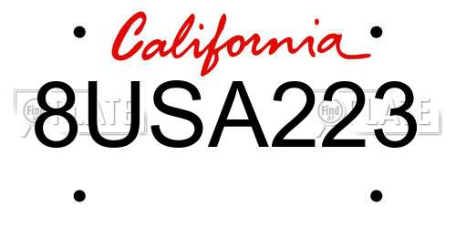 8USA223 California License Plate