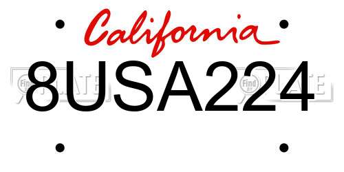 8USA224 California License Plate