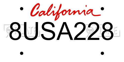 8USA228 California License Plate