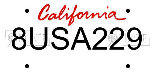 8USA229 California License Plate