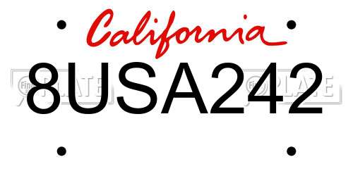 8USA242 California License Plate