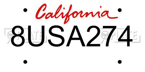 8USA274 California License Plate