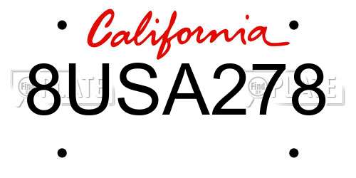 8USA278 California License Plate