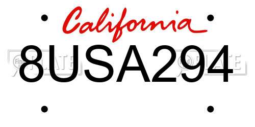 8USA294 California License Plate