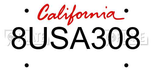 8USA308 California License Plate