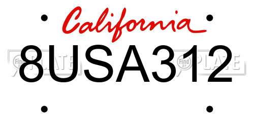 8USA312 California License Plate