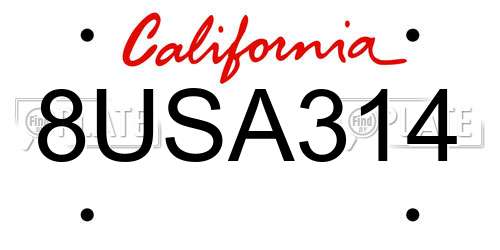 8USA314 California License Plate