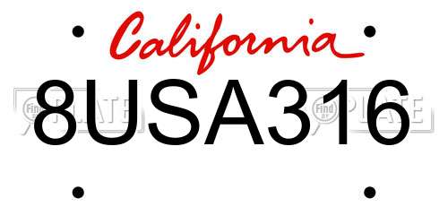 8USA316 California License Plate