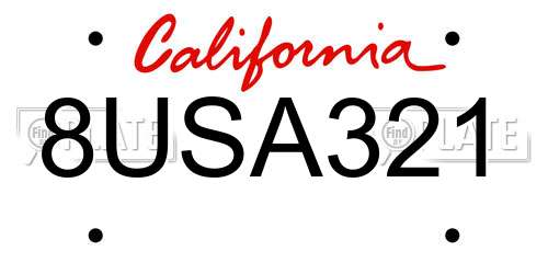 8USA321 California License Plate