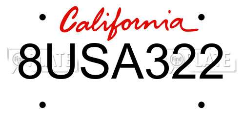 8USA322 California License Plate