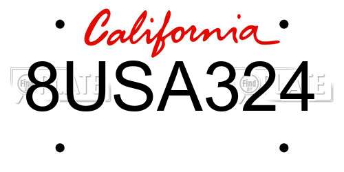 8USA324 California License Plate