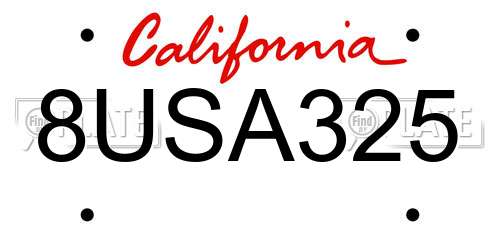 8USA325 California License Plate