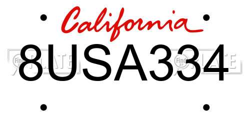 8USA334 California License Plate