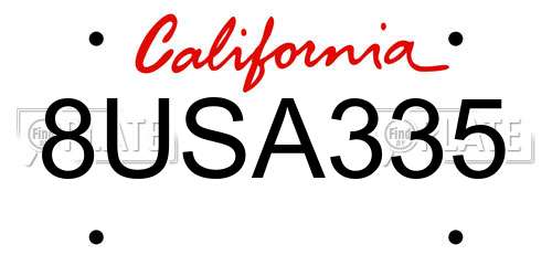 8USA335 California License Plate