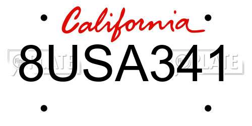 8USA341 California License Plate