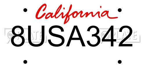 8USA342 California License Plate