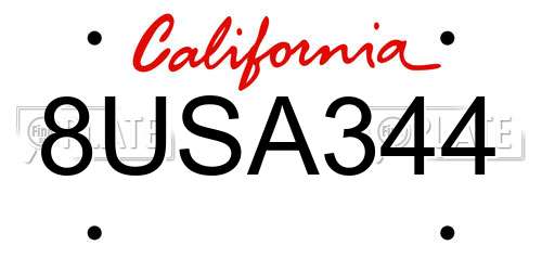 8USA344 California License Plate