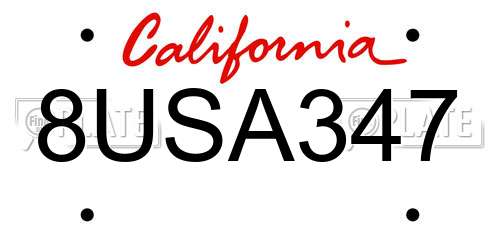 8USA347 California License Plate