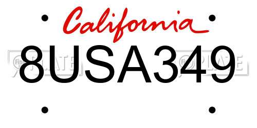 8USA349 California License Plate