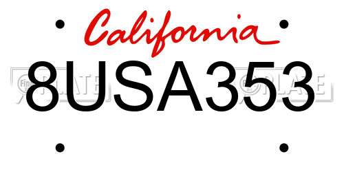 8USA353 California License Plate