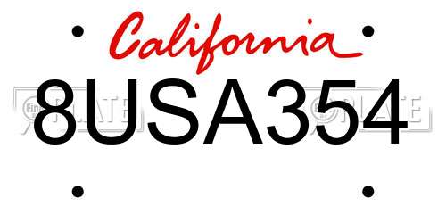 8USA354 California License Plate
