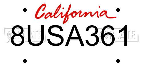 8USA361 California License Plate