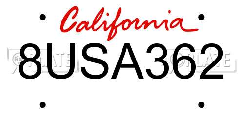 8USA362 California License Plate