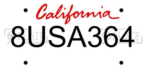 8USA364 California License Plate