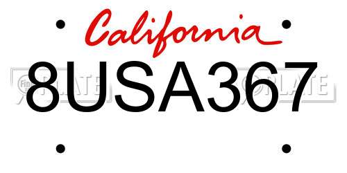 8USA367 California License Plate