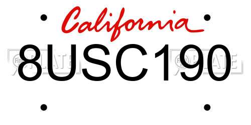 8USC190 California License Plate