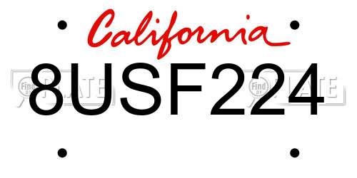 8USF224 California License Plate