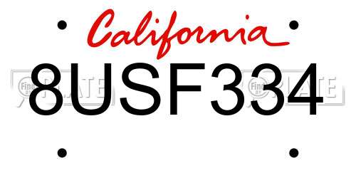 8USF334 California License Plate