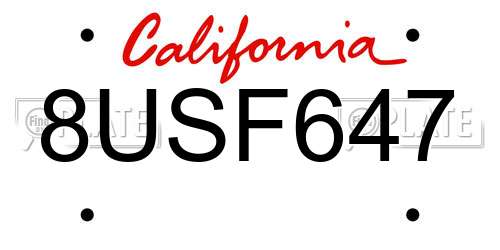 8USF647 California License Plate