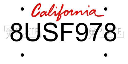 8USF978 California License Plate
