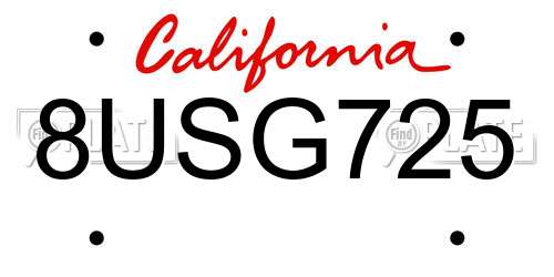 8USG725 California License Plate