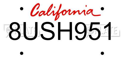 8USH951 California License Plate