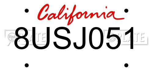 8USJ051 California License Plate