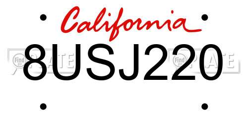 8USJ220 California License Plate