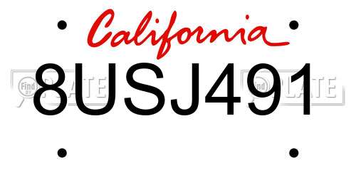 8USJ491 California License Plate