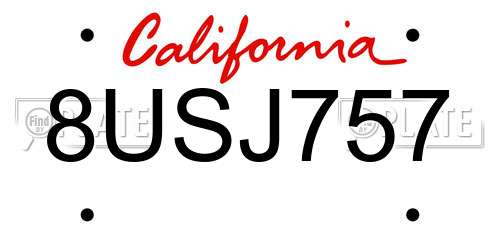 8USJ757 California License Plate