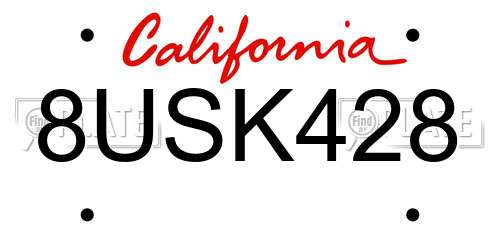 8USK428 California License Plate