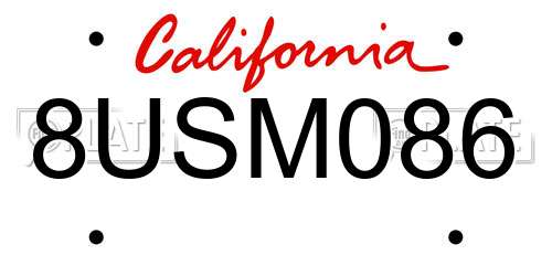 8USM086 California License Plate