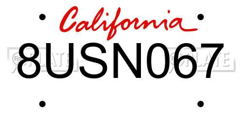 8USN067 California License Plate