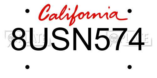 8USN574 California License Plate