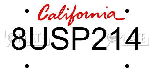8USP214 California License Plate
